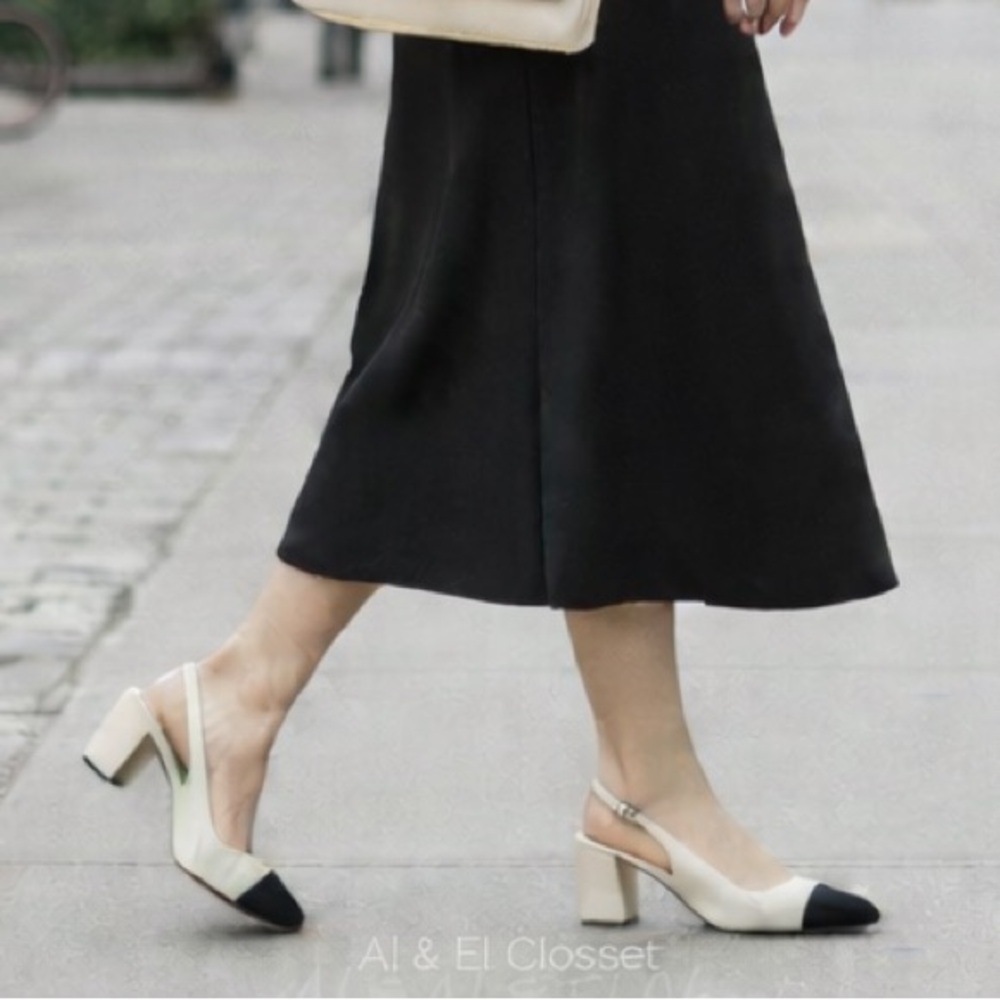 Veronica Beard Cecile Slingback 60 Ivory Croc Black Cap Toe Heels Size 8.5M NWB
